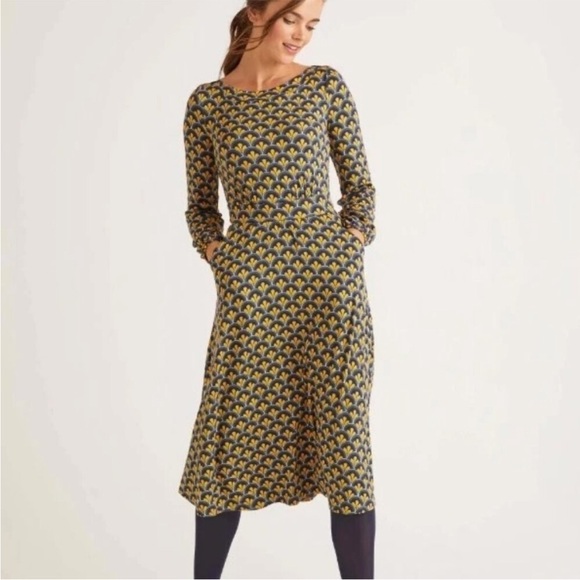 Boden Dresses & Skirts - Boden Sasha Printed Jersey Midi Dress Yellow Geometric Mod Print size 4